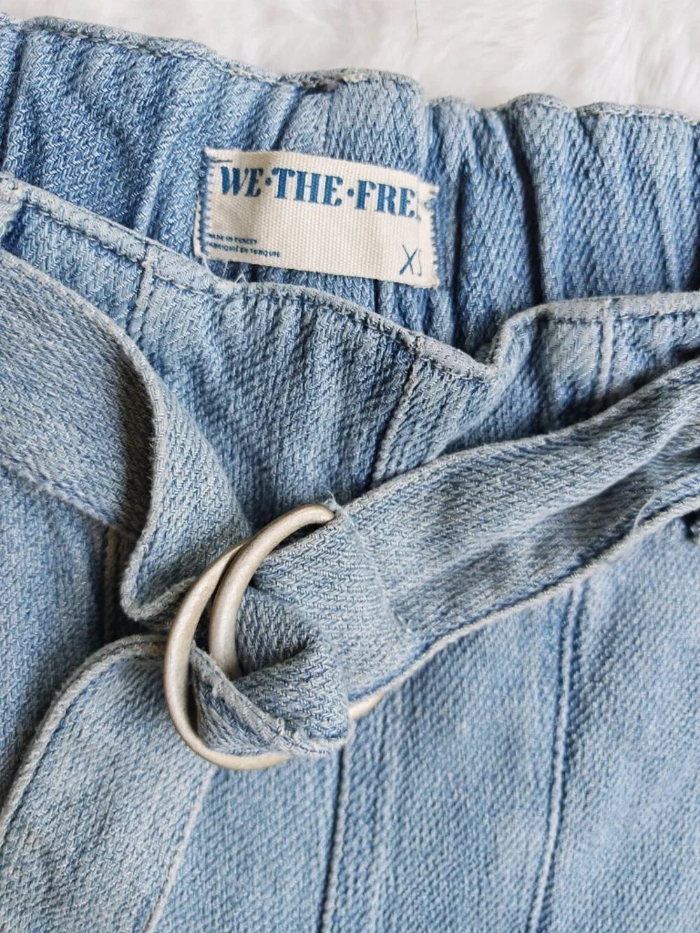 Free People We The Free Pavement Artist Slouchy Cropped Jeans XS Light Wash Belt